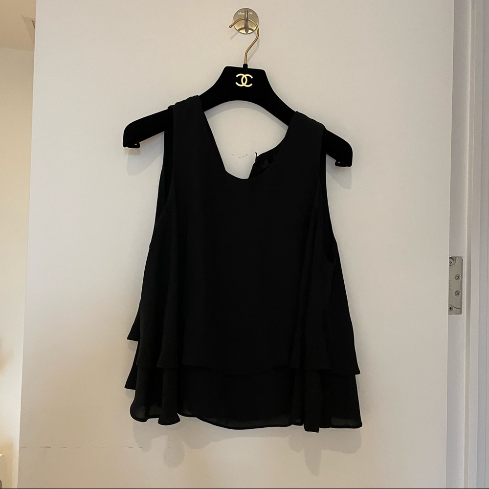 Aqua Black Tiered Sleeveless Top, Size L